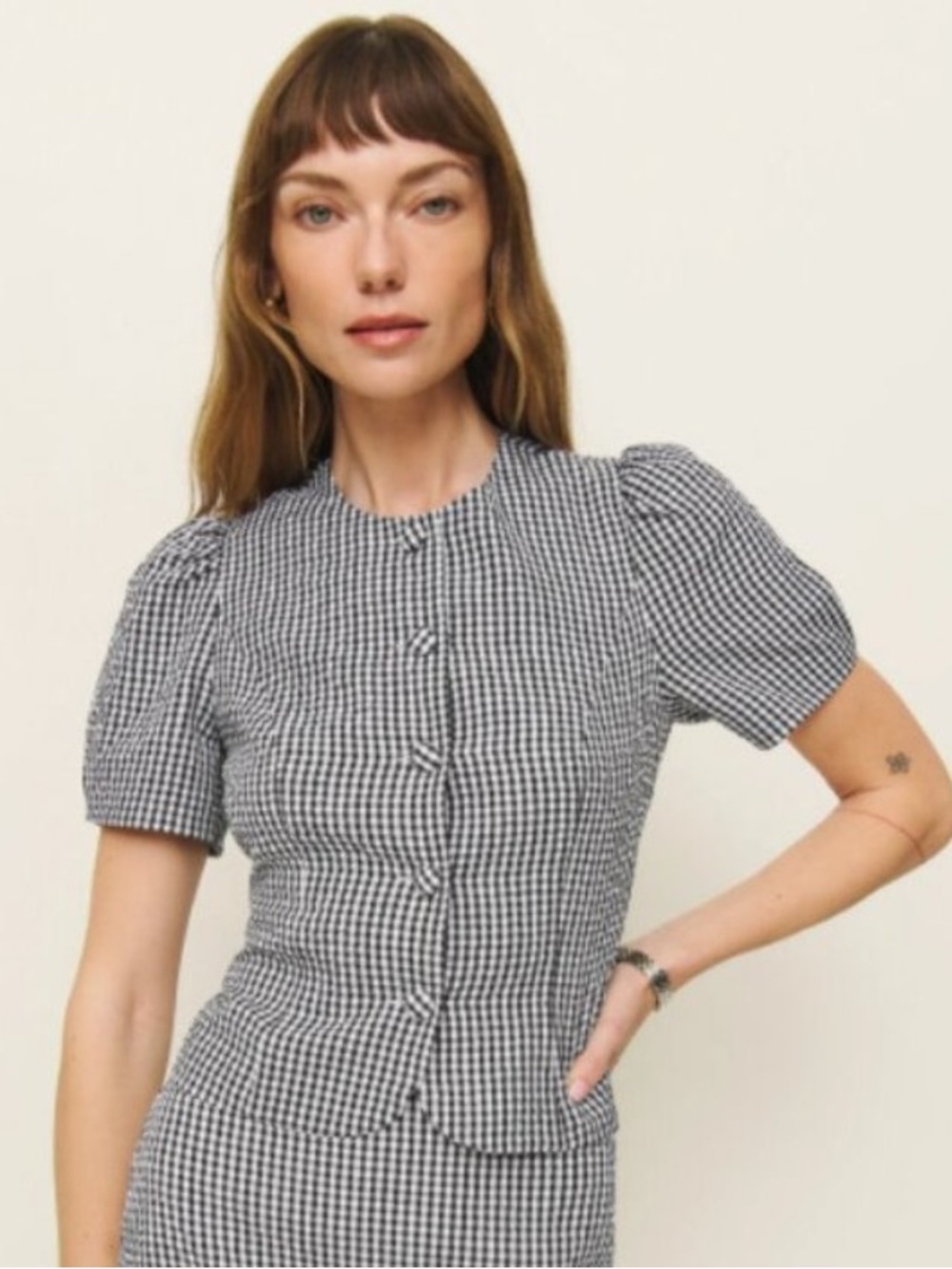 NWOT Reformation Mika Top in Black and White Check